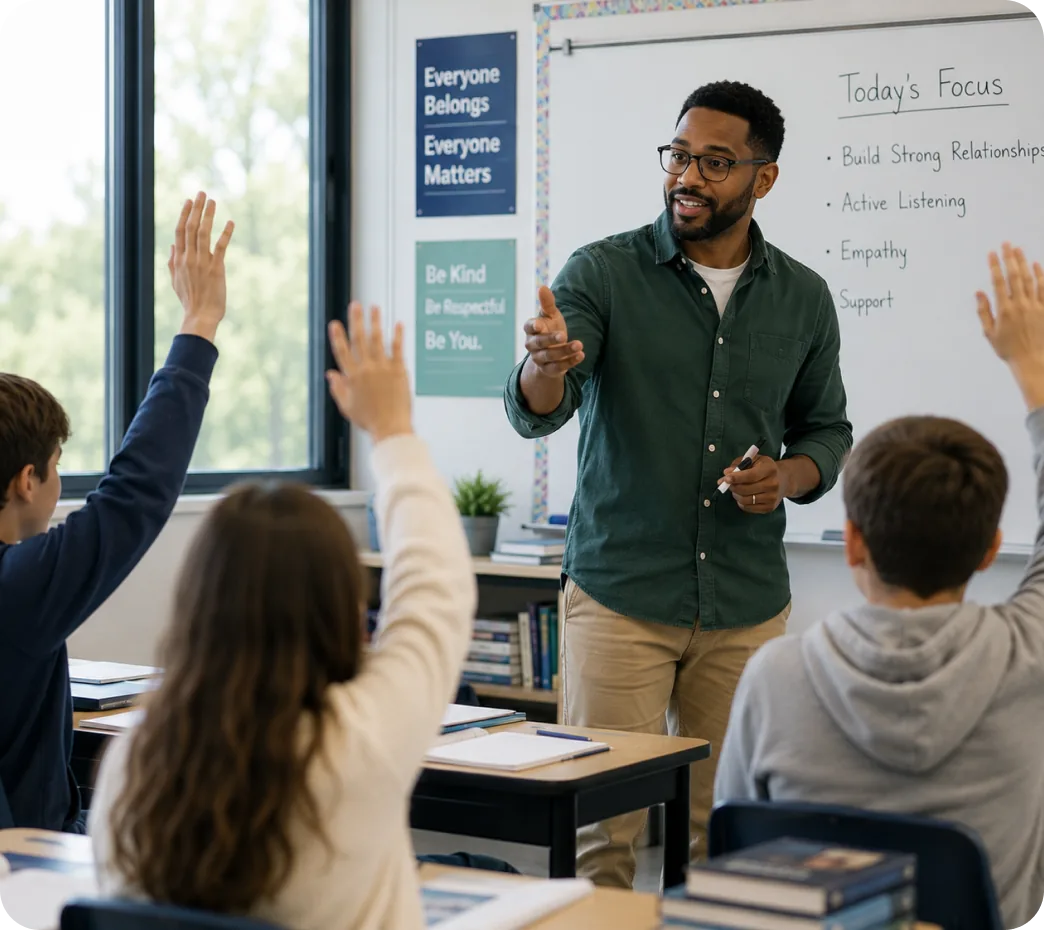 Teacher leading a classroom discussion with students